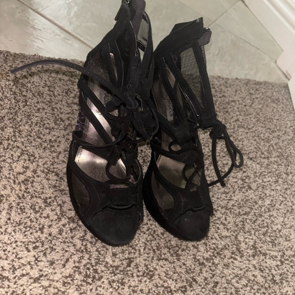 Steve Madden Black Mesh Lace-Up Heels